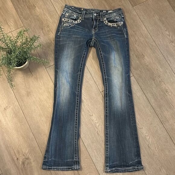 EUC MISS ME BOOTCUT JEANS WITH EMBELLISHMENTS SIZE 28 - Picture 1 of 9